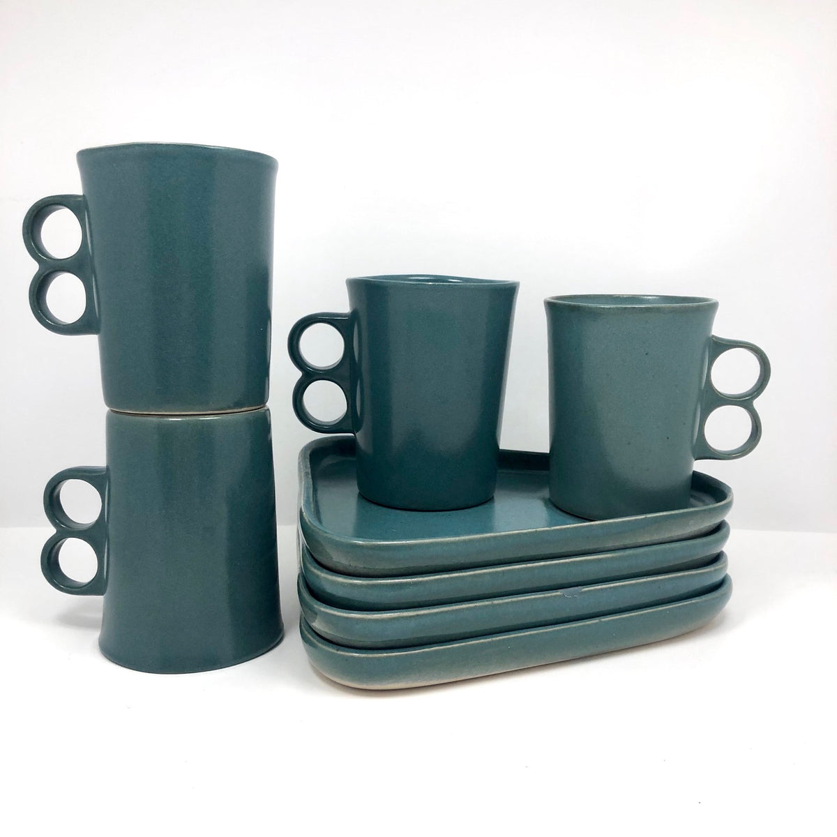 Early Bennington Potters Turquoise Glazed Snack Plate & Mug Set