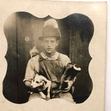 Young Man with Many Animals, Curious Old Real Photo Postcard