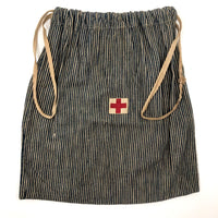 Excellent Old Red Cross Railroad Striped Denim Drawstring Bag (with Khaki Kerchief Bonus)