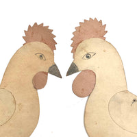 Wonderful Antique Cut Paper Rooster and Hen with Watercolor and Graphite Details