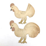 Wonderful Antique Cut Paper Rooster and Hen with Watercolor and Graphite Details