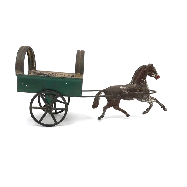 Antique Painted Tin Toy, Galloping Horse and Cart