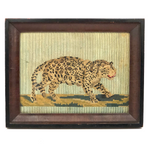 Stalking Leopard: 18th/19th Century Silk Needlepoint Against Pale Green Ground