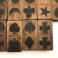 Gorgeous Antique Folk Art Wooden Dominoes/Matching Game with Best Array of Black Stained Shapes