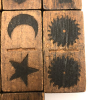 Gorgeous Antique Folk Art Wooden Dominoes/Matching Game with Best Array of Black Stained Shapes