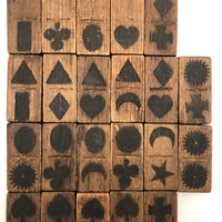 Gorgeous Antique Folk Art Wooden Dominoes/Matching Game with Best Array of Black Stained Shapes