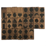 Gorgeous Antique Folk Art Wooden Dominoes/Matching Game with Best Array of Black Stained Shapes