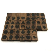 Gorgeous Antique Folk Art Wooden Dominoes/Matching Game with Best Array of Black Stained Shapes