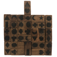 Gorgeous Antique Folk Art Wooden Dominoes/Matching Game with Best Array of Black Stained Shapes