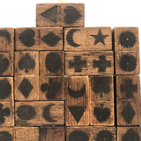 Gorgeous Antique Folk Art Wooden Dominoes/Matching Game with Best Array of Black Stained Shapes