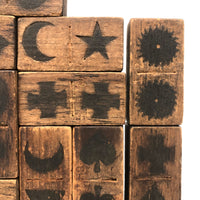 Gorgeous Antique Folk Art Wooden Dominoes/Matching Game with Best Array of Black Stained Shapes