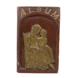 Antique Relief Carved Folk Art Book Shaped Box with Mother, Daughter, and Slide Opening Back