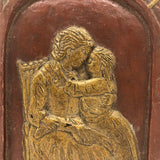 Antique Relief Carved Folk Art Book Shaped Box with Mother, Daughter, and Slide Opening Back