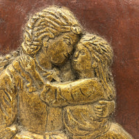 Antique Relief Carved Folk Art Book Shaped Box with Mother, Daughter, and Slide Opening Back