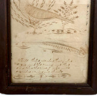 Done by Uncle Putney About 1812, Ink Drawing of Bird in Tree with Pen and Poem