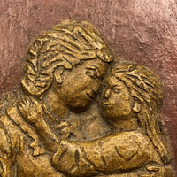 Antique Relief Carved Folk Art Book Shaped Box with Mother, Daughter, and Slide Opening Back