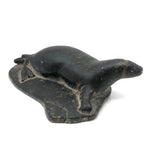 Richly Patinated c. 1960s Inuit Stone Seal Sculpture Signed Devie