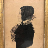 Rosina Farmer, Charming 1851 Signed Ink and Watercolor Portrait in Profile in Original Frame