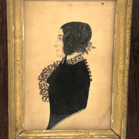 Rosina Farmer, Charming 1851 Signed Ink and Watercolor Portrait in Profile in Original Frame