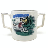 Loving Companions, Huge Bright White 19th C. Staffordshire Transferware Loving Cup