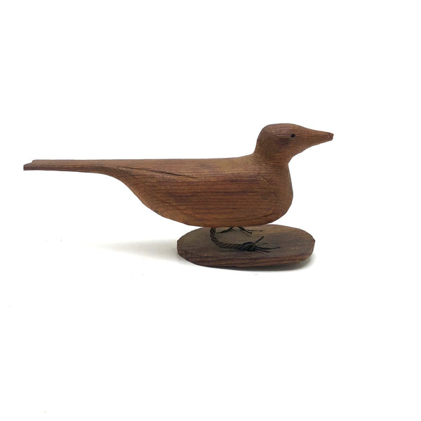 Lovely Elongated Carved Pine Bird with Twisted Wire Legs