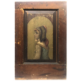 Keeping Watch, Late Victorian Painting of Young Beauty on Door