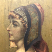 Keeping Watch, Late Victorian Painting of Young Beauty on Door