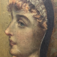 Keeping Watch, Late Victorian Painting of Young Beauty on Door