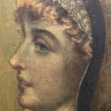 Keeping Watch, Late Victorian Painting of Young Beauty on Door