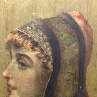 Keeping Watch, Late Victorian Painting of Young Beauty on Door