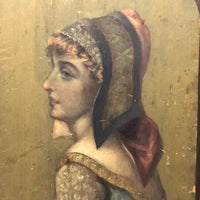 Keeping Watch, Late Victorian Painting of Young Beauty on Door