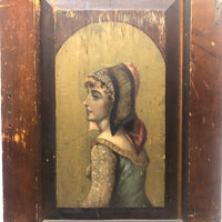 Keeping Watch, Late Victorian Painting of Young Beauty on Door