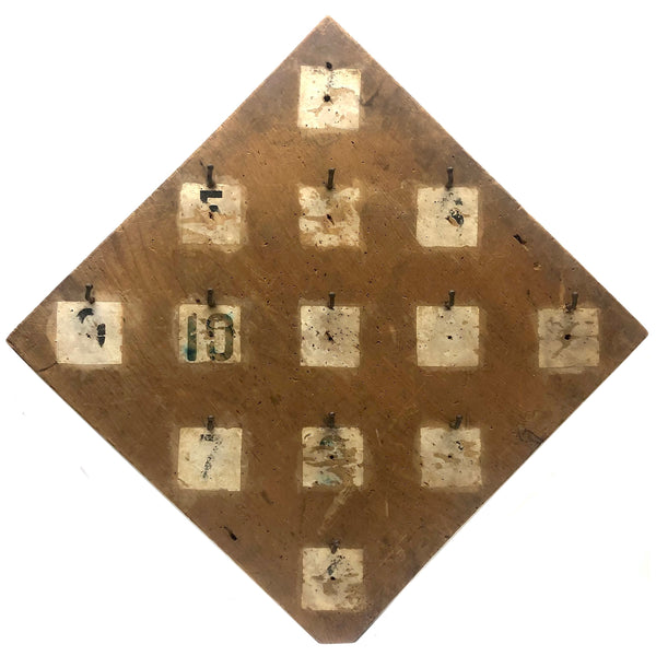 White Squares on Pine Diamond, Beautifully Worn Make Ring Toss Board (with Sealing Rings for Tossing))