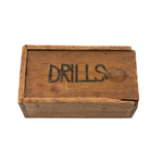 DRILLS, Sweet Old Slide Lid Box with Excellent Carved Lettering