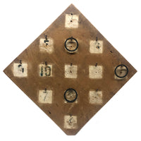 White Squares on Pine Diamond, Beautifully Worn Make Ring Toss Board (with Sealing Rings for Tossing))