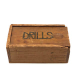 DRILLS, Sweet Old Slide Lid Box with Excellent Carved Lettering