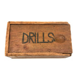 DRILLS, Sweet Old Slide Lid Box with Excellent Carved Lettering