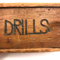 DRILLS, Sweet Old Slide Lid Box with Excellent Carved Lettering