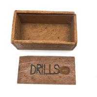 DRILLS, Sweet Old Slide Lid Box with Excellent Carved Lettering