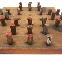 Rustic Old Folk Art Fox and Geese Game Board with Whittled Pegs