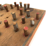 Rustic Old Folk Art Fox and Geese Game Board with Whittled Pegs