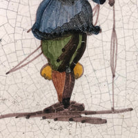 Early Polychrome Dutch Tin Glazed Tile, Man with Rifle and Rifle Stand