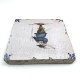 Early Polychrome Dutch Tin Glazed Tile, Man with Rifle and Rifle Stand