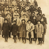 Hats and Braids and Umbrellas, Atmospheric Japanese Mounted Group Photograph with School Photo on Reverse