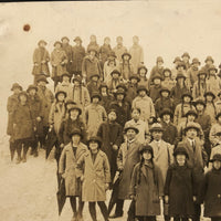 Hats and Braids and Umbrellas, Atmospheric Japanese Mounted Group Photograph with School Photo on Reverse