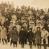 Hats and Braids and Umbrellas, Atmospheric Japanese Mounted Group Photograph with School Photo on Reverse