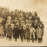 Hats and Braids and Umbrellas, Atmospheric Japanese Mounted Group Photograph with School Photo on Reverse