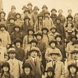 Hats and Braids and Umbrellas, Atmospheric Japanese Mounted Group Photograph with School Photo on Reverse