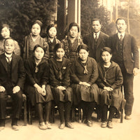 Hats and Braids and Umbrellas, Atmospheric Japanese Mounted Group Photograph with School Photo on Reverse