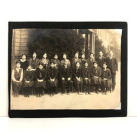 Hats and Braids and Umbrellas, Atmospheric Japanese Mounted Group Photograph with School Photo on Reverse